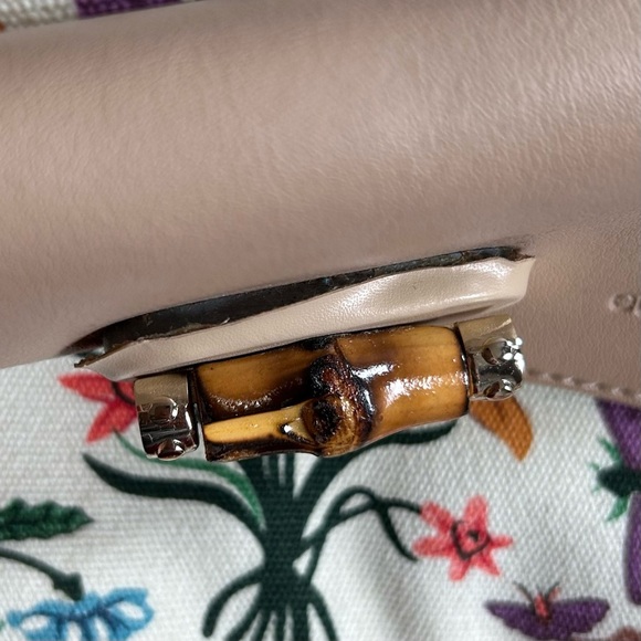 Euro Wellness Bamboo Handle Floral Canvas Shoulder Bag Cream Multicolor Purse - Picture 8 of 8